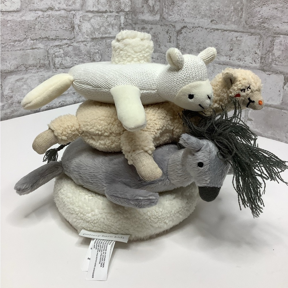 Pottery Barn Kids Animal Stacker Plush Stacking Rings Baby Toy PBK Rare HTF Soft